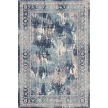Rugzella Mulberry Lacivert Denim Mavi Modern Eskitme Desenli Tek Renk Yıkanabilir Halı