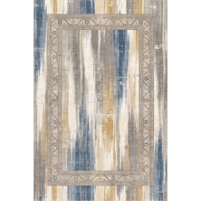 Rugzella Ochre Soluk Denim Mavisi Gri Krem Suluboya Modern Soyut Desen Yıkanabilir Halı