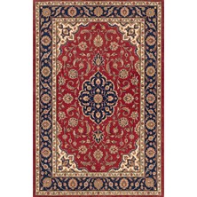Rugzella Chestnut Bordo Lacivert Klasik Oryantal Madalyon Desenli Yıkanabilir Halı