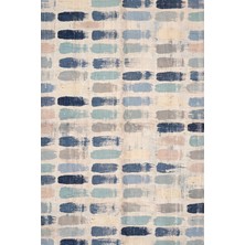 Rugzella Lacivert Denim Mavi Modern Yatay Fırça Darbeli Şerit Desen Yıkanabilir Halı