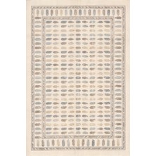 Rugzella Sycamore Krem Gri Mavi Modern Fırça Darbeli Yatay Bantlı Desen Yıkanabilir Halı