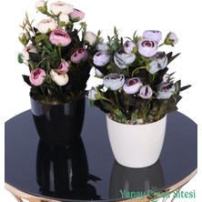Yapay Çiçek Sitesi Plastik Saksıda Yapay Tomurcuklu Ranunkulus Tanzimi 2'li Set 30 cm