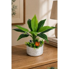 Yapay Çiçek Sitesi Gümüş Beton Saksıda Yapay Bitki Tanzimi 48 cm Model 4