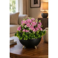Yapay Çiçek Sitesi Tas Metal Saksıda Yapay Pembe Krizantem Tanzimi 26 cm