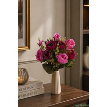 Yapay Çiçek Sitesi Yapay Yeşillikli Ingiliz Gül Demeti 5 Dal Fuşya-Pembe