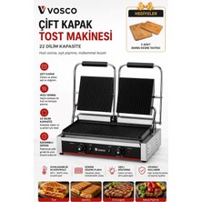 Vosco 22 Dilim Çift Kapaklı Tost Makinesi 3600W Profesyonel Kafe Büfe ve Restoran Için