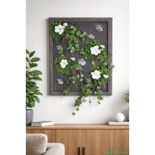 Yapay Çiçek Sitesi Ahşap Çerçeveli Yapay Çiçek Duvar Tablosu 60X80 cm Model 8