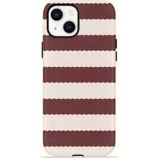 Piyasa Sepeti iPhone 14 Vorian Çift Katmanlı Kılıf Plum Cream Stripe