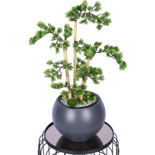 Yapay Çiçek Sitesi Antrasit Küre Saksıda Modern Minimal Tasarım Yapay Bonsai Ağacı Yeşil 65 cm
