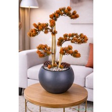 Yapay Çiçek Sitesi Antrasit Küre Saksıda Modern Minimal Tasarım Yapay Bonsai Ağacı Turuncu 65 cm