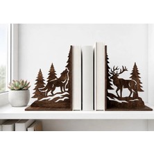 Rokh 🐺 Kurt & Geyik Kitap Tutucu | Doğadan Ilham Alan Mdf Kitaplık Dekoru | Dekoratif Hediyelik
