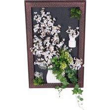 Yapay Çiçek Sitesi Ahşap Çerçeveli Yapay Çiçek Duvar Tablosu 38X60 cm