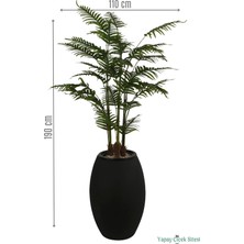 Yapay Çiçek Sitesi Siyah Fiber Saksıda 3 Gövdeli Yapay Areka Palmiye Ağacı 190 cm