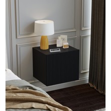 Suba Home Mdf - 40 cm Subahome Duvara Monte Şık Siyah Kapaklı Komodin Modern Çok Amaçlı Dolap