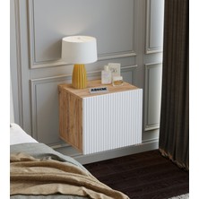 Suba Home Mdf - 40 cm Subahome Duvara Monte Ahşap Dokulu Şık Beyaz Kapaklı Komodin Modern Çok Amaçlı Dolap