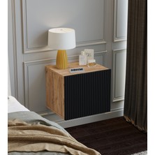 Suba Home Mdf - 40 cm Subahome Duvara Monte Ahşap Dokulu Şık Siyah Kapaklı Komodin Modern Çok Amaçlı Dolap
