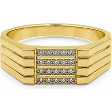 Sembol Gold Baget Taşlı Geometrik Altın Yüzük