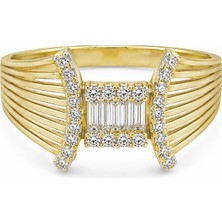Sembol Gold Baget Taşlı Modern Çok Sıralı Altın Yüzük