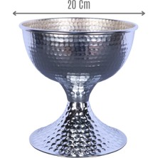 Yapay Çiçek Sitesi Metal Dekoratif Darbeli Vazo 20 cm Gümüş