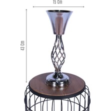Yapay Çiçek Sitesi Metal Dekoratif Burgulu Şamdan Çiçeklik Vazo Gümüş 43 Cm