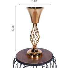 Yapay Çiçek Sitesi Metal Dekoratif Burgulu Şamdan Çiçeklik Vazo Altın 43 Cm