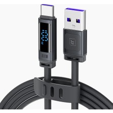 Toocki TX113A2 100W Dijital Ekranlı Usb-A To Usb-C Silikon Hızlı Şarj ve Data Kablosu 2 Metre Siyah
