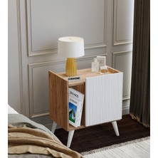 Suba Home Mdf - Subahome 50 cm Ahşap Dokulu Şık Beyaz Kapaklı Komodin Çok Amaçlı Dolap Modern Yan Sehpa