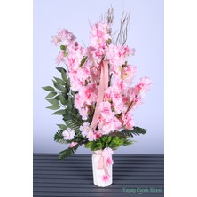 Yapay Çiçek Sitesi LED Hediyeli Yapay Bahar Dalı Tanzimi 80 cm Pembe