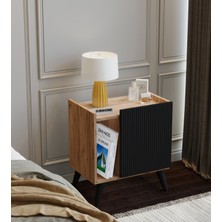 Suba Home Mdf - Subahome 50 cm Ahşap Dokulu Şık Siyah Kapaklı Komodin Çok Amaçlı Dolap Modern Yan Sehpa