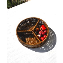 Qualitev 1 Adet Yuvarlak Hasır Çerezlik Kase 3 Bölmeli 19 cm Sunum Tabağı