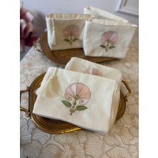 Elora Maison Karanfil Nakışlı Keten Makyaj Çantası, Aksesuar Çantası, Nakışlı Clutch