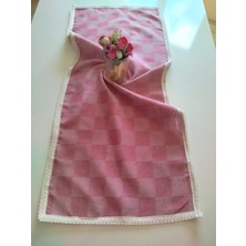 Denizli Hatırası Doğal Keten Kareli Yumuşak Kumaş Krem Güpürlü 47X110 cm Runner
