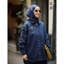 Zuhal Yıldız Collection Kadın Tesettür Nakış Detaylı Denim Kot Ikili Takım