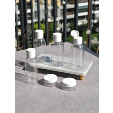 Qualitev 6\'lı Seyahat Boy Seti 4 Adet 100 ml Beyaz Kapaklı Seyahat Şişesi ve 10 ml Krem Kavanozu