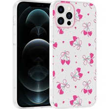iPhone 12 Kılıf Çiçek ve Fiyonk Desenli Kamera Yükseltili Kılıfist Premium