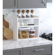 %100 Mdf - 40 cm Suba Home Tezgah Üstü Beyaz Şık Baharatlık Masa Üstü Düzenleyici Banyo Rafı