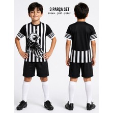 Yensa Taraftar Çocuk Futbol Forması Kartal Desenli Siyah Beyaz Forma Çorap Hediyeli