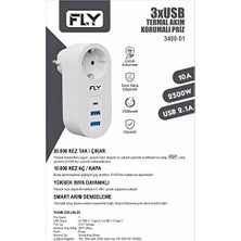 TeknoKapsül Fly Fly 3400 Termal Akım Korumalı, Çocuk Korumalı, 2 x USB Type-C, 1 x USB Type-C, Tekli Priz, Beyaz
