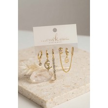 Teknodayım Gold Renk Pirinç Zirkon Taşlı 6'lı Küpe Set Kombini