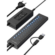 Acasis Acasıs HB16PRO 16 Bağlantı Noktalı USB 3.2 Hub, 10 Gbps, 96 W Güç Kaynağı, Siyah