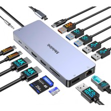Melelink Yerleştirme Istasyonu USB C Üçlü Ekran, 15'i 1 Arada Yerleştirme Istasyonu Dizüstü Bilgisayar 2 Monitör, Iki HDMI 4K ile USB C Hub Adaptörü, Displayport 8k, Usb-C/a 10GBPS, Ethernet, Pd, Sd/t