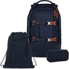 Satch Pack Nordic Skandi Edition Okul Sırt Çantası Seti 3 Parça. Kalem Kutusu ve Spor Çantası Dahildir (Iskandinav Mavisi)