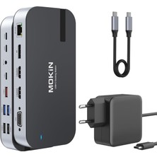 Mokin Dizüstü Bilgisayar Yerleştirme Istasyonu, Mokin 16'sı 1 Arada USB C Yuvası, 2 Monitörlü