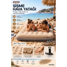 Munico Plaj, Kamp ve Tatil Için Konforlu Tüylü Sırt Destekli, 2 Yastıklı ve Pompalı Şişme Dinlenme Yatağı