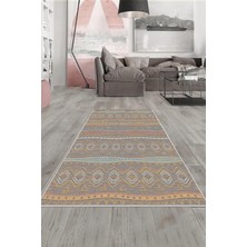 TeknoKapsül Pelangi Çok Renkli Etnik Kilim Desen Yıkanabilir Kaymaz Taban Leke Tutmaz Modern Salon Halısı ve Yolluk, Bej-Turuncu 180 x 300, 135809718030005