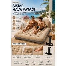 Munico Çift Kişilik Şişme Hava Yatağı Tatil, Yazlık, Kamp ve Plaj Için Konforlu, Sırt Destekli + 2 Yastıklı