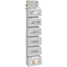 TeknoKapsül 6 Katlı Kapı Arkası Düzenleyici Raf Bebek Eşyası Çocuk Odası Banyo Organizer (Gri - Beyaz Çizgili)