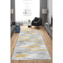 TeknoKapsül Pelangi Gri Desenli Hardal Detaylı Yıkanabilir Kaymaz Taban Leke Tutmaz Modern Salon Halısı ve Yolluk, Sarı-Gri 160 x 350, 135819816035005
