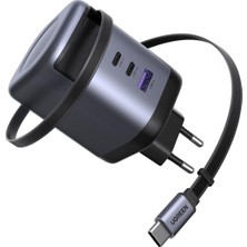 Ugreen Nexode 100W USB C Şarj Cihazı, 75 cm Geri Çekilebilir Kablolu, 4 Bağlantı Noktalı