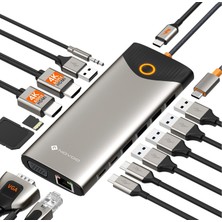 Novoo USB C Bağlantı Istasyonu Üçlü Ekran 15'i 1 Arada, USB C Hub Çift 4K@60Hz HDMI Adaptörü, VGA Gigabit Ethernet, 5usb-A/2usb-C Veri Bağlantı Noktaları, 100W Pd, Sd/tf, MacBook Için Ses/mikrofon Çok